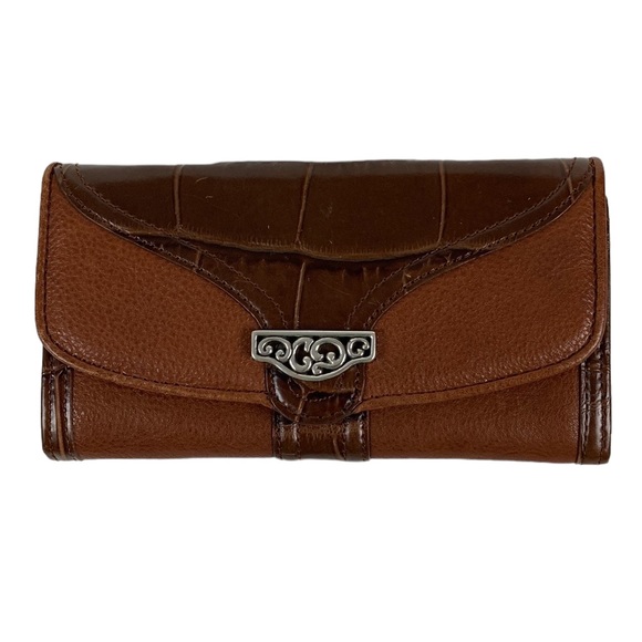 Brighton Handbags - Brighton Brown Leather Fold Over Snap Clutch Wallet
